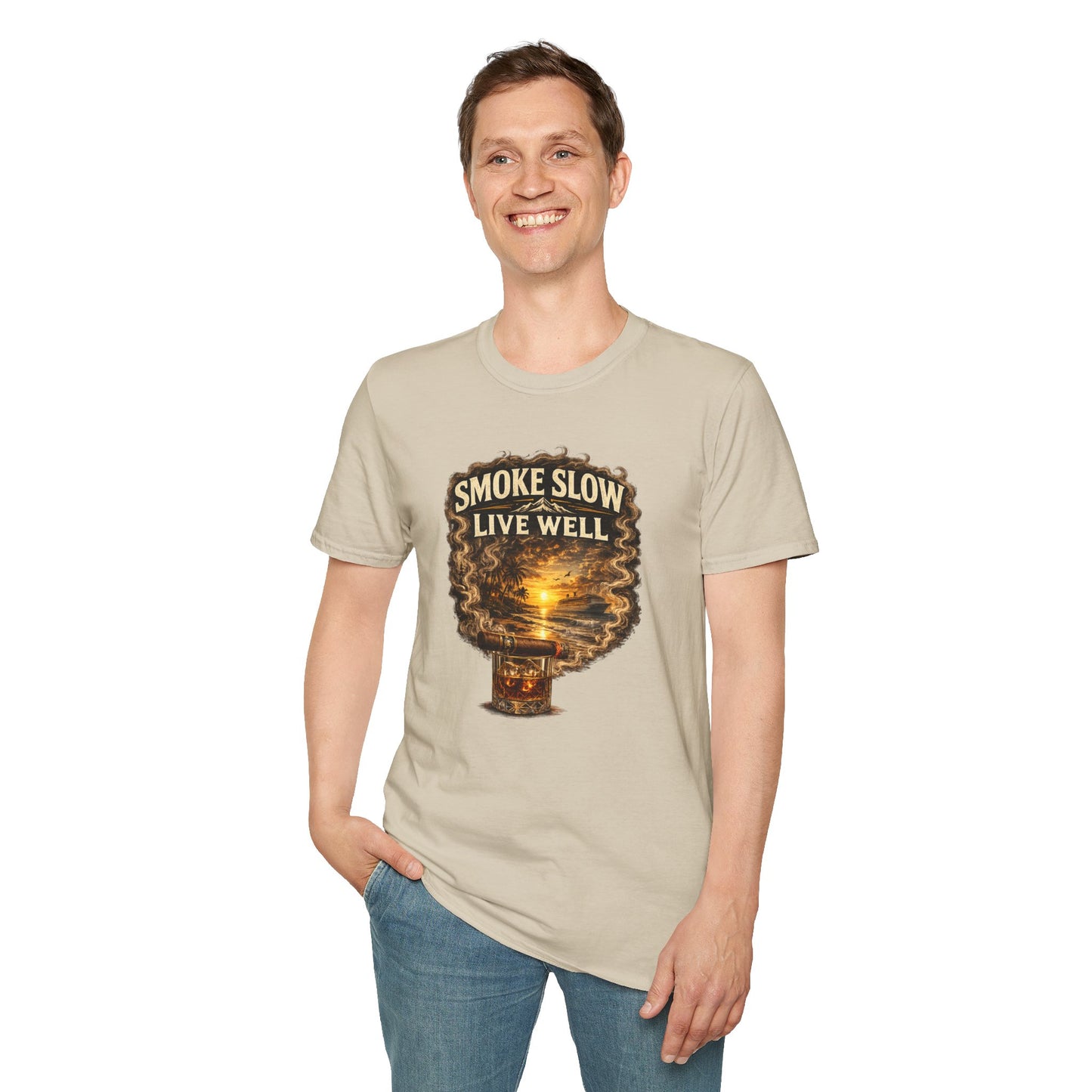 Smoke Slow Live Well Yacht T-Shirt – Cigar, Whiskey & Coastal Luxury Tee