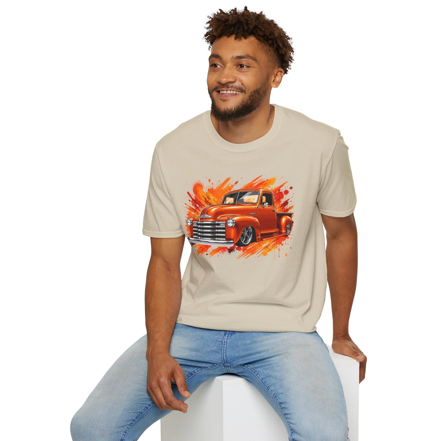 Orange Classic Truck T-Shirt, Vintage Pickup Graphic Tee, Custom Truck Shirt for Car Lovers