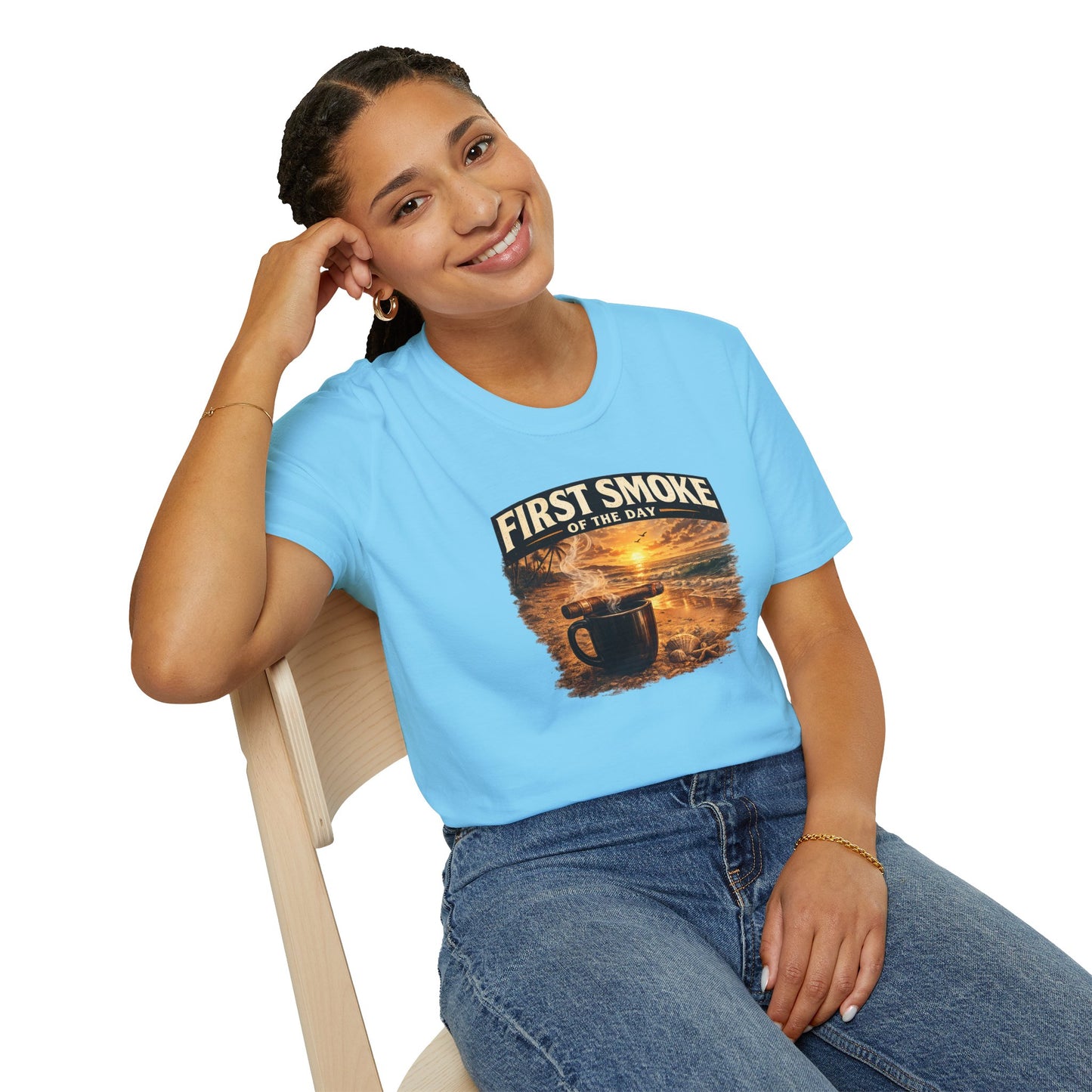 First Smoke of the Day T-Shirt – Cigar & Coffee Beach Sunrise Tee
