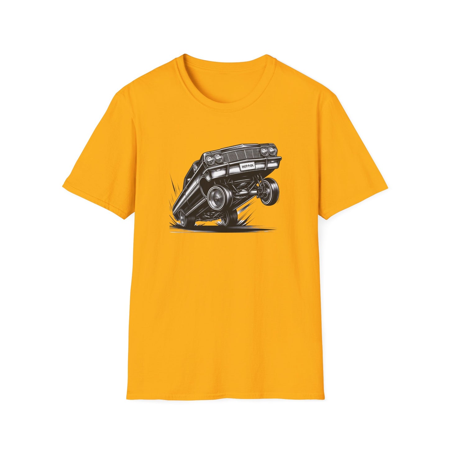 1964 Chevy Impala Hydraulics Lowrider Ink Drawing T-Shirt - Chicano Car Club Graphic Tee - Old School Hip Hop Cholo Art Tee Design