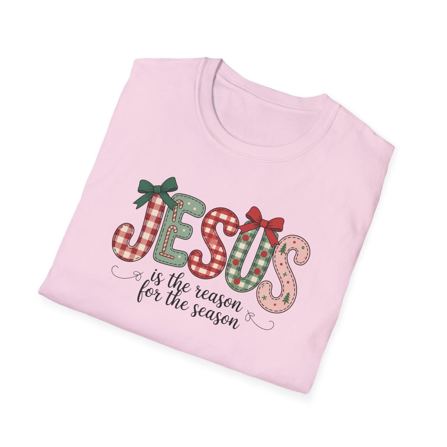 Jesus Is the Reason for the Season Christmas T-Shirt – Cute Plaid Holiday Christian Tee with Bows