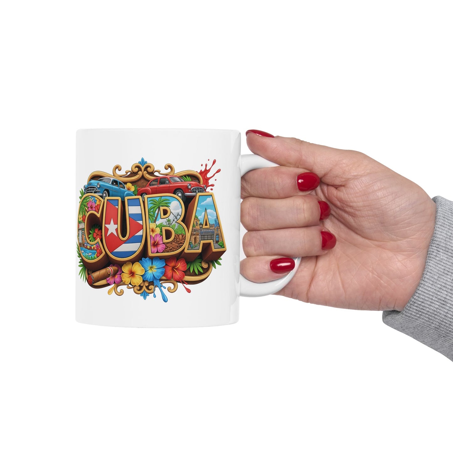 Colorful Cuban Flag Ceramic Mug, 11oz 15oz - Vibrant Cuba Souvenir Coffee Cup, Patriotic Tea Mug, Cuban American Gift, Kitchen Decor