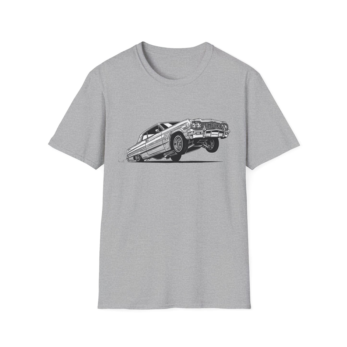 1964 Chevy Impala Hydraulics Lowrider Ink Drawing T-Shirt - Old School Hip Hop Cholo Art Tee Design - Chicano Car Club Graphic Tee
