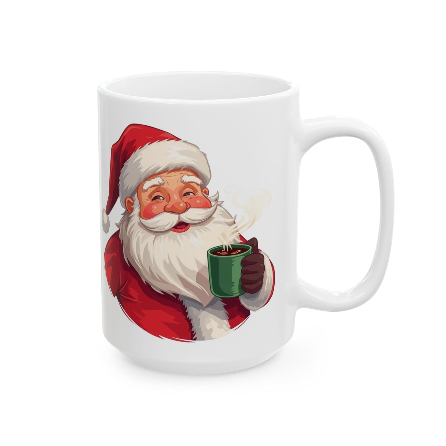 Santa enjoying Hot Chocolate Mug – Cute Holiday Coffee Cup, Festive Santa Ceramic Mug, Christmas Gift Idea (11oz/15oz)