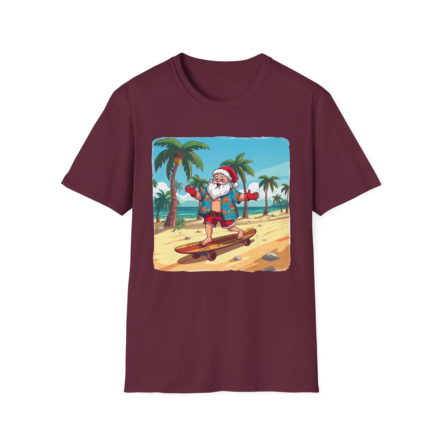 Tropical Santa riding a longboard shirt, Family Christmas Shirts, Christmas T Shirt, Holiday Shirt, Cute Xmas Shirt for the family, Holiday Gift