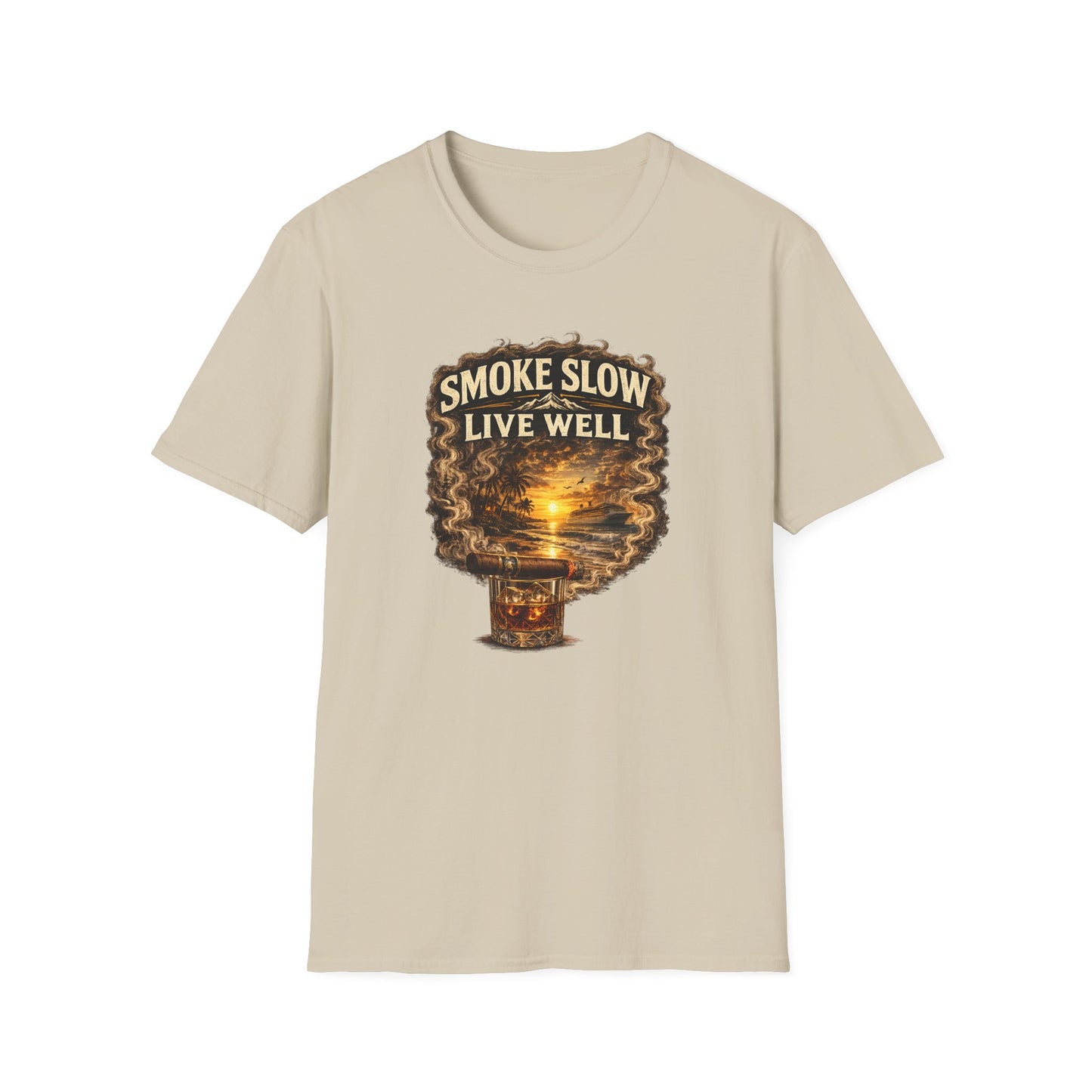 Smoke Slow Live Well Yacht T-Shirt – Cigar, Whiskey & Coastal Luxury Tee