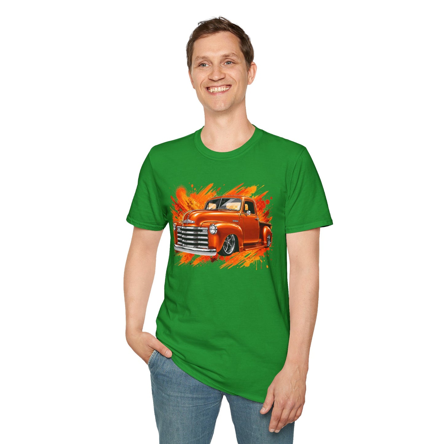 Orange Classic Truck T-Shirt, Vintage Pickup Graphic Tee, Custom Truck Shirt for Car Lovers