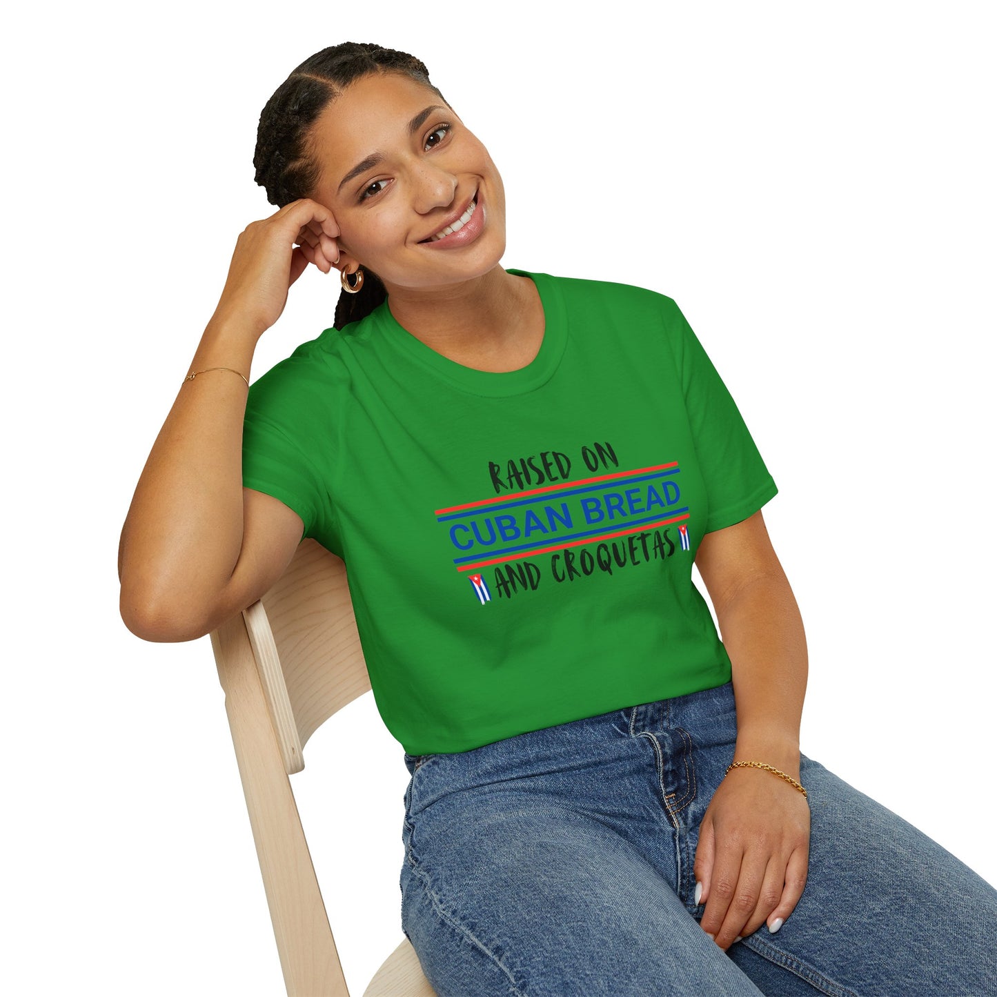 Raised on Cuban Bread and Croquetas T-Shirt, Cute Graphic Tee for Hispanic Heritage, Cuban Food Heritage, Latin roots Tee, Hispanic Gift
