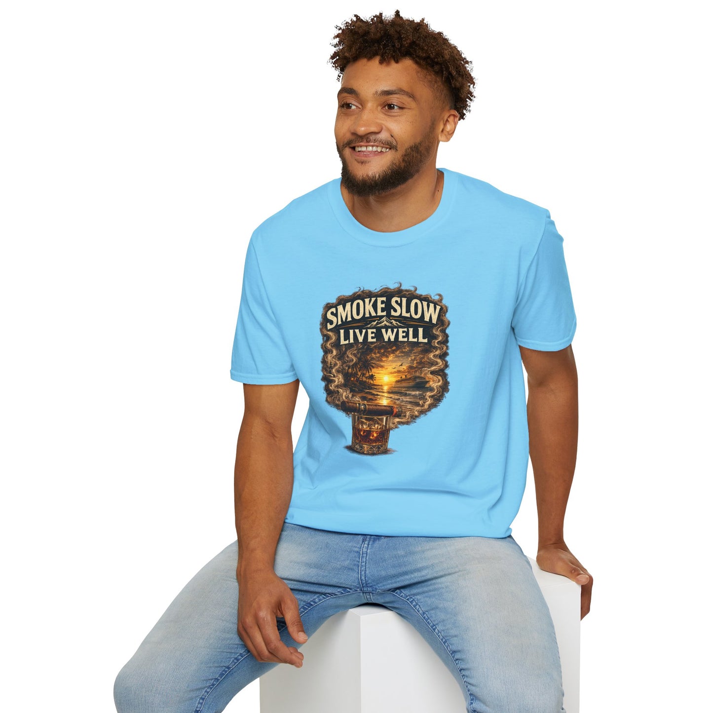 Smoke Slow Live Well Yacht T-Shirt – Cigar, Whiskey & Coastal Luxury Tee