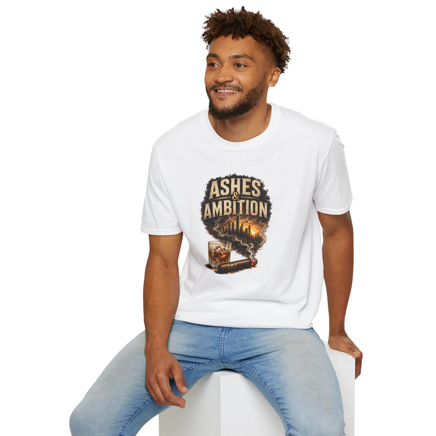 Ashes & Ambition Cigar T-Shirt – Whiskey, Success & Hustle Lifestyle Tee