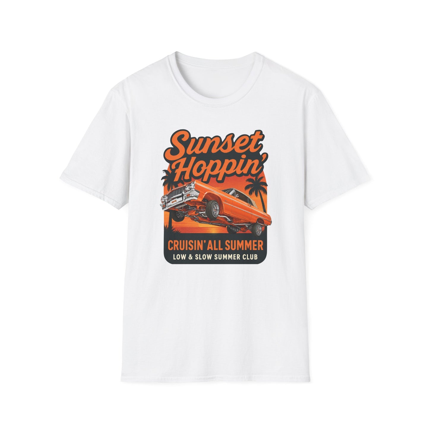 Lowrider Summer Shirt, Sunset Hoppin Tee, Cruisin All Summer Graphic Shirt, Low and Slow Car Tee, Unisex Car Lover Gift
