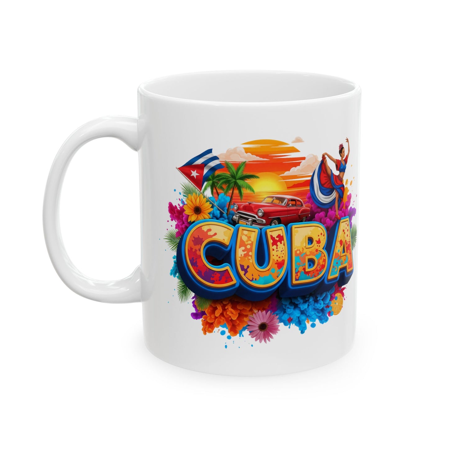 Colorful Cuban Flag Ceramic Mug, 11oz 15oz - Vibrant Cuba Souvenir Coffee Cup, Patriotic Tea Mug, Cuban American Gift, Kitchen Decor