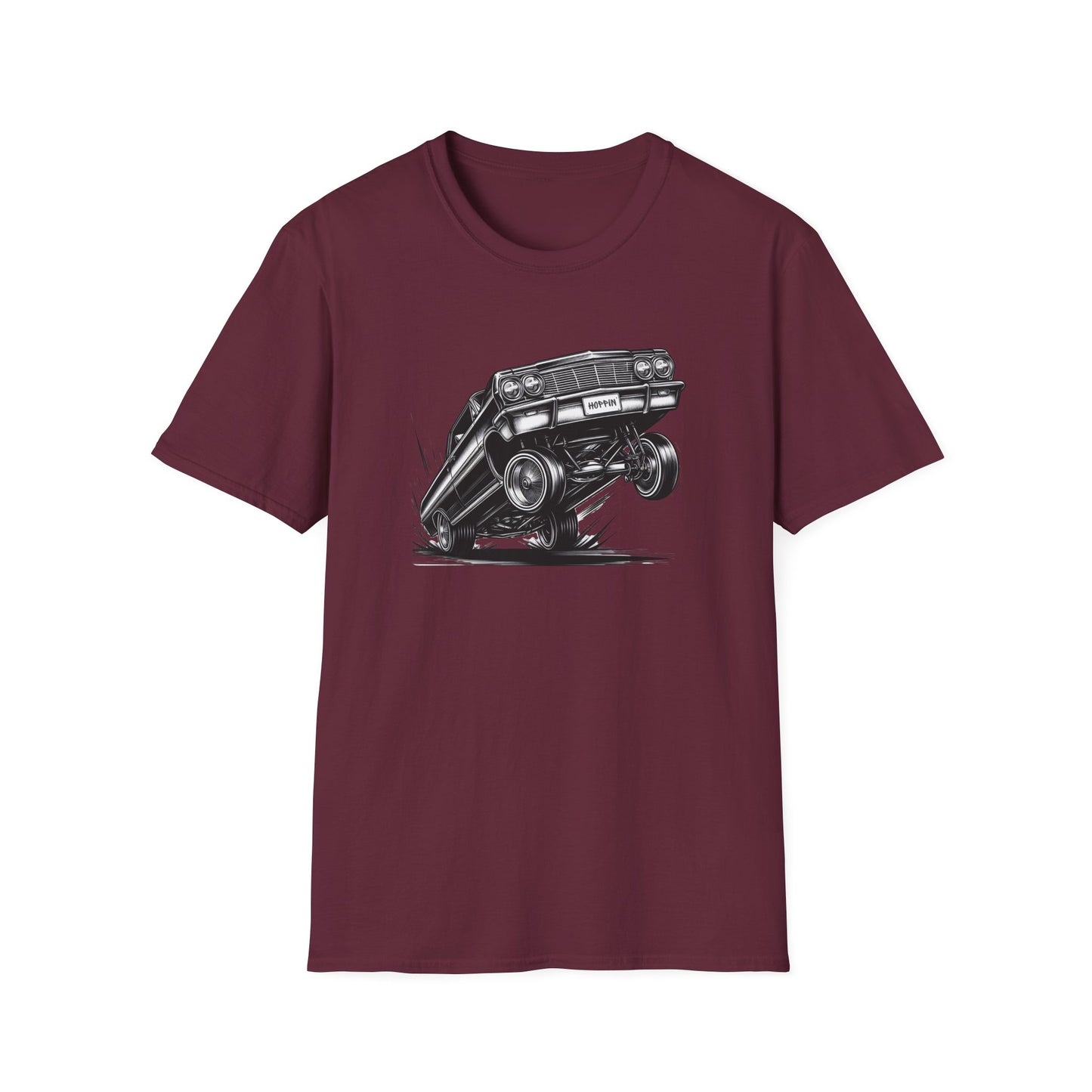 1964 Chevy Impala Hydraulics Lowrider Ink Drawing T-Shirt - Chicano Car Club Graphic Tee - Old School Hip Hop Cholo Art Tee Design