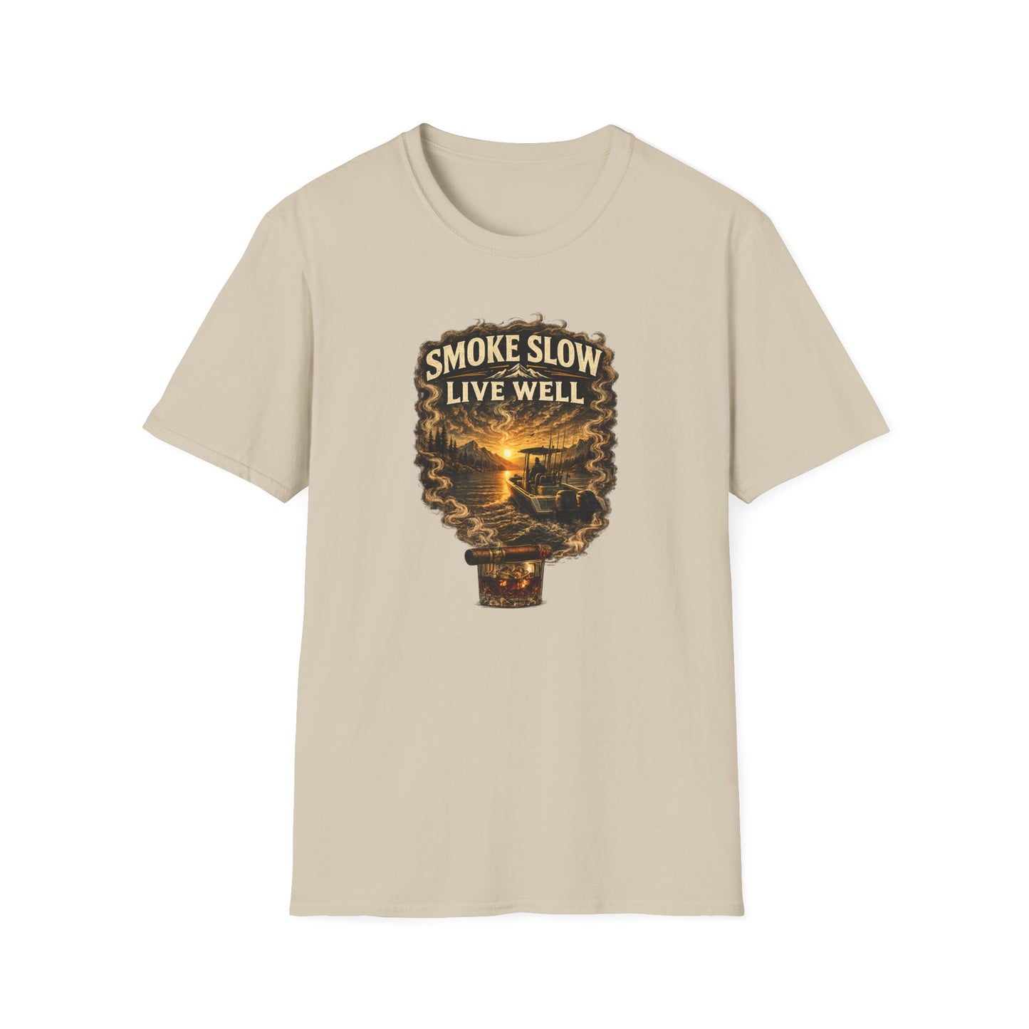 Smoke Slow Live Well Fishing T-Shirt – Cigar, Whiskey & Angler Lifestyle Tee