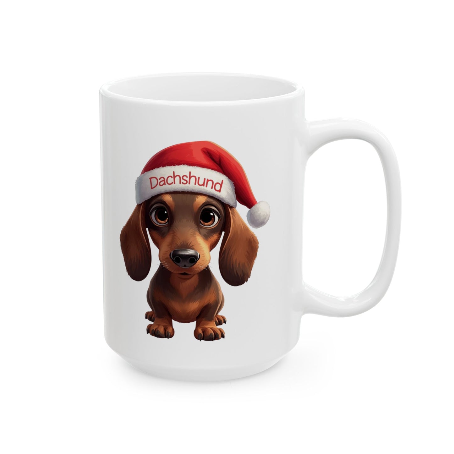 Dachshund Holiday Portrait Mug – Cute Holiday Coffee Cup, Festive Dachshund Ceramic Mug, Christmas Gift Idea (11oz/15oz)