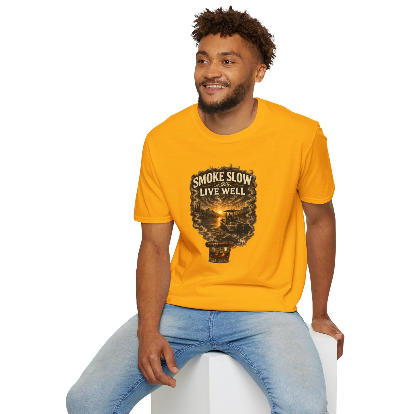 Smoke Slow Live Well Fishing T-Shirt – Cigar, Whiskey & Angler Lifestyle Tee