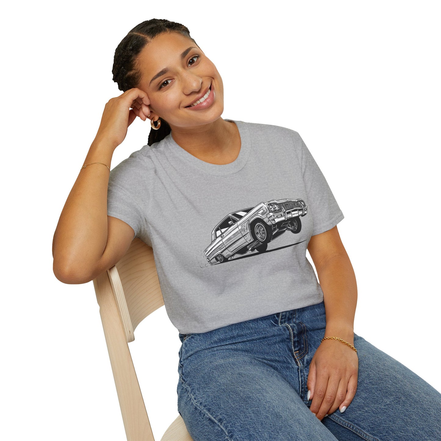 1964 Chevy Impala Hydraulics Lowrider Ink Drawing T-Shirt - Old School Hip Hop Cholo Art Tee Design - Chicano Car Club Graphic Tee