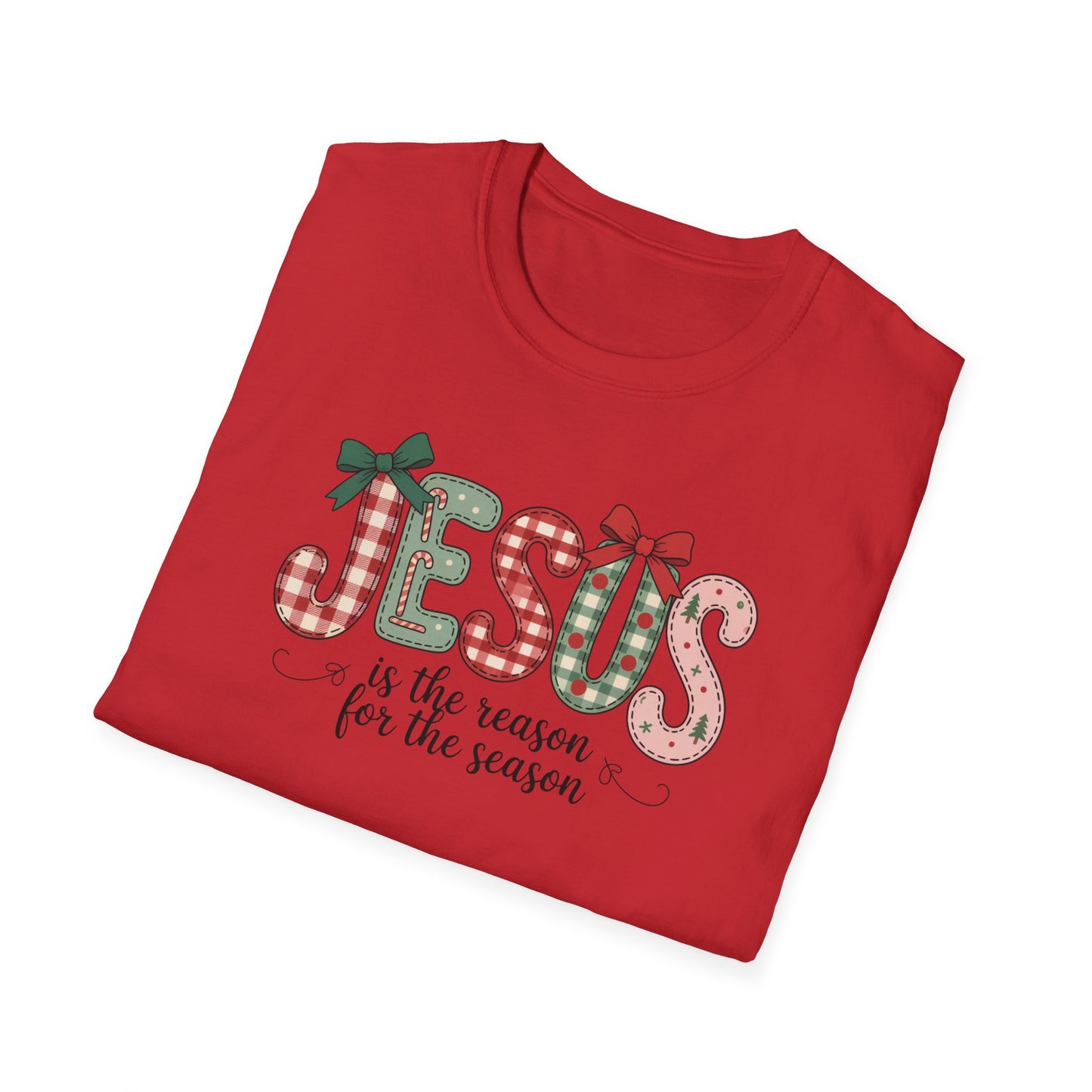 Jesus Is the Reason for the Season Christmas T-Shirt – Cute Plaid Holiday Christian Tee with Bows