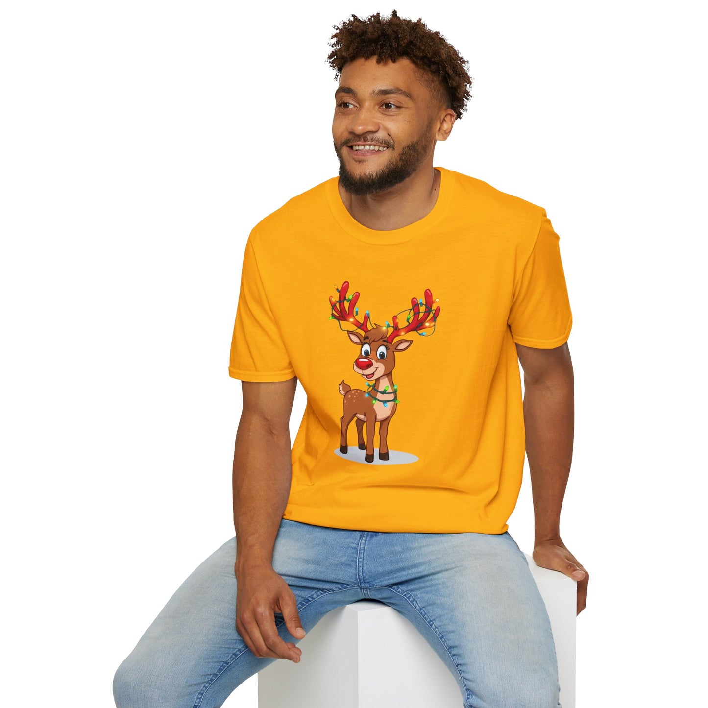 Smiling Reindeer with Christmas Lights Shirt, Family Christmas Shirts, Christmas T Shirt, Holiday Shirt, Cute Xmas Shirt for the family, Holiday Gift