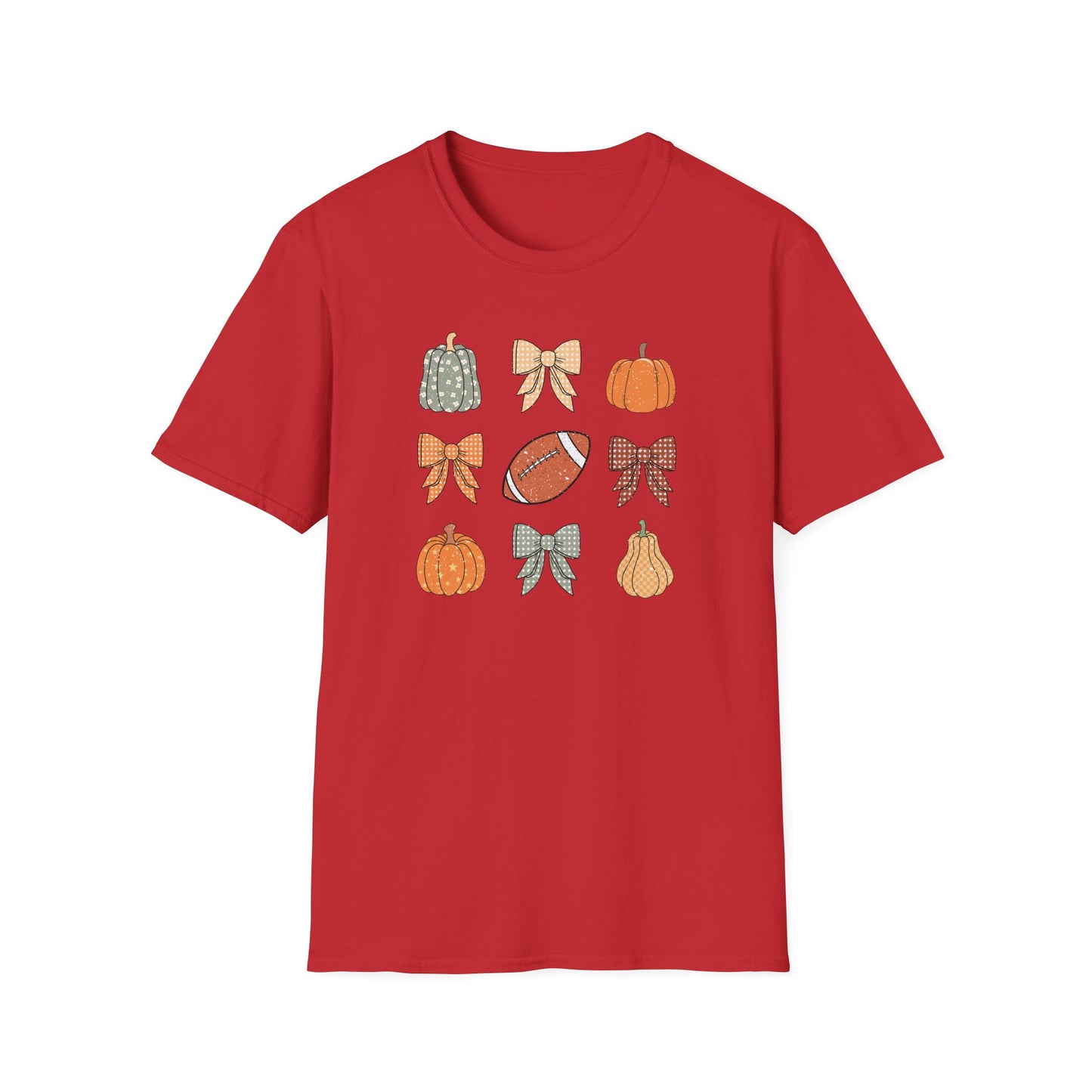 Fall Pumpkins Bow Football Unisex T-Shirt, Autumn Tee, Pumpkin Patch Shirt, Thanksgiving Top, Harvest Festival Apparel, Gif for her