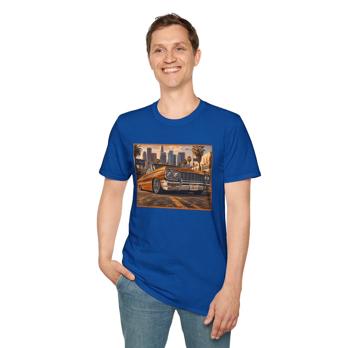 Los Angeles Lowrider T-Shirt, Orange Classic Car Graphic Tee, 1964 Style Car Shirt for Car Lovers