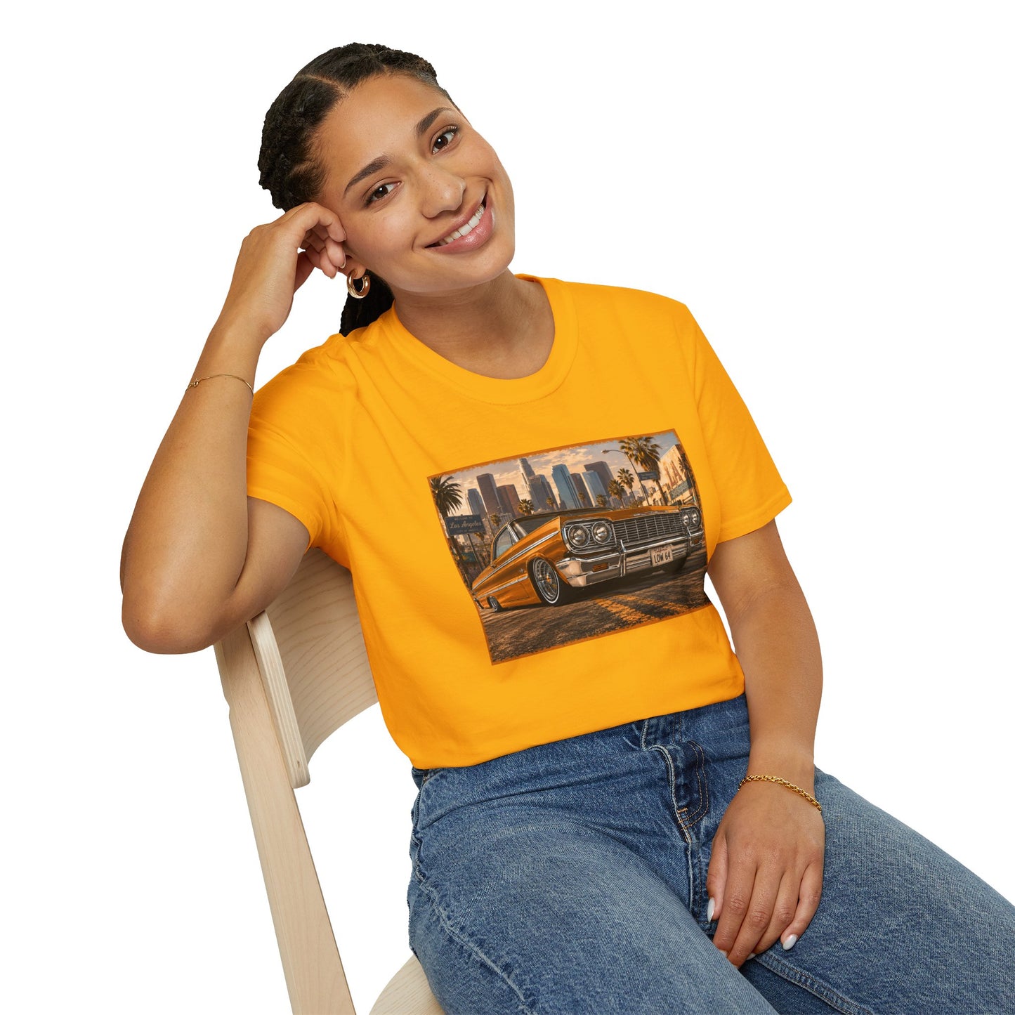 Los Angeles Lowrider T-Shirt, Orange Classic Car Graphic Tee, 1964 Style Car Shirt for Car Lovers