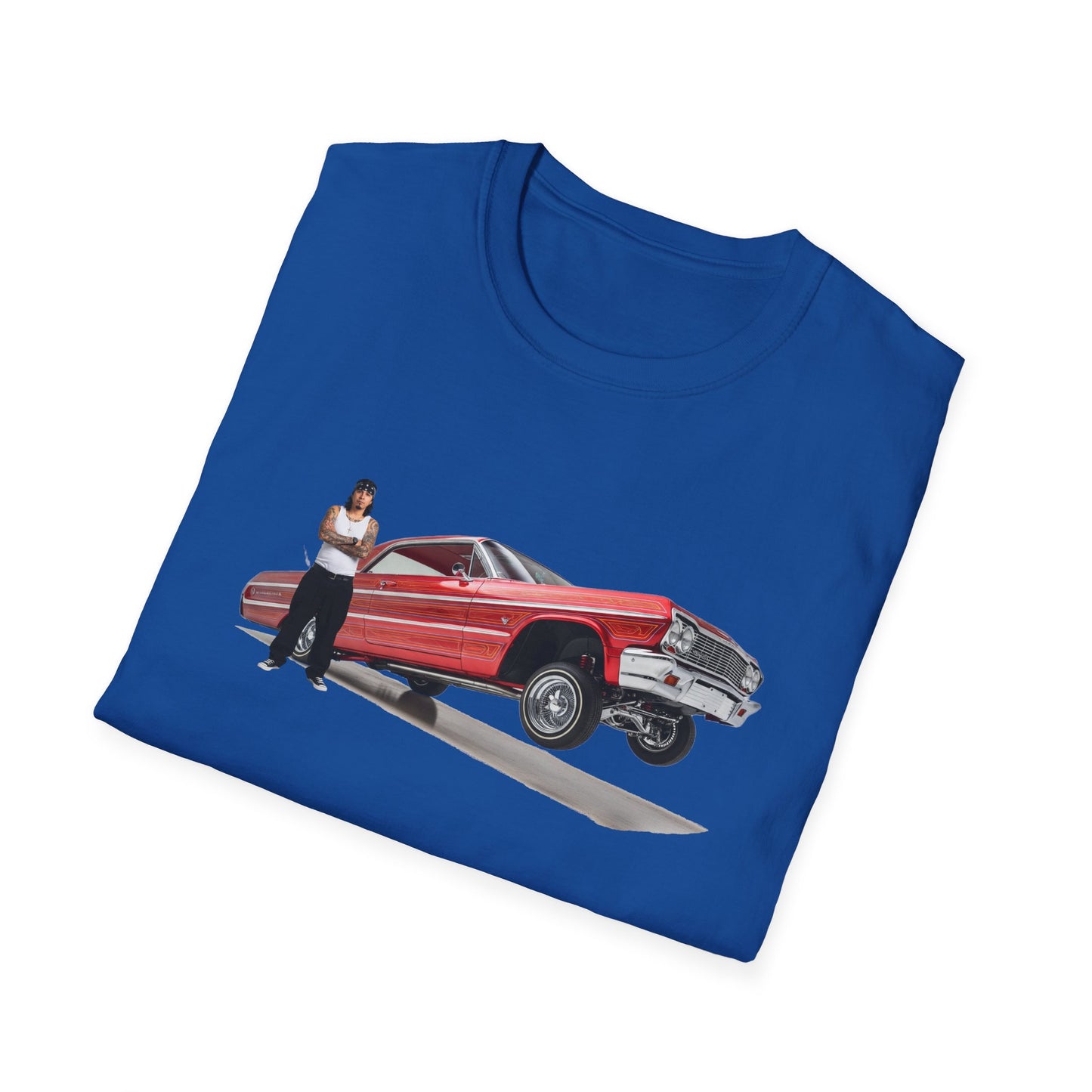 1964 Chevy Impala Hydraulics Lowrider Hoppin' graphic T-Shirt - Old School Hip Hop Cholo Art Tee Design - Chicano Car Club Graphic Tee