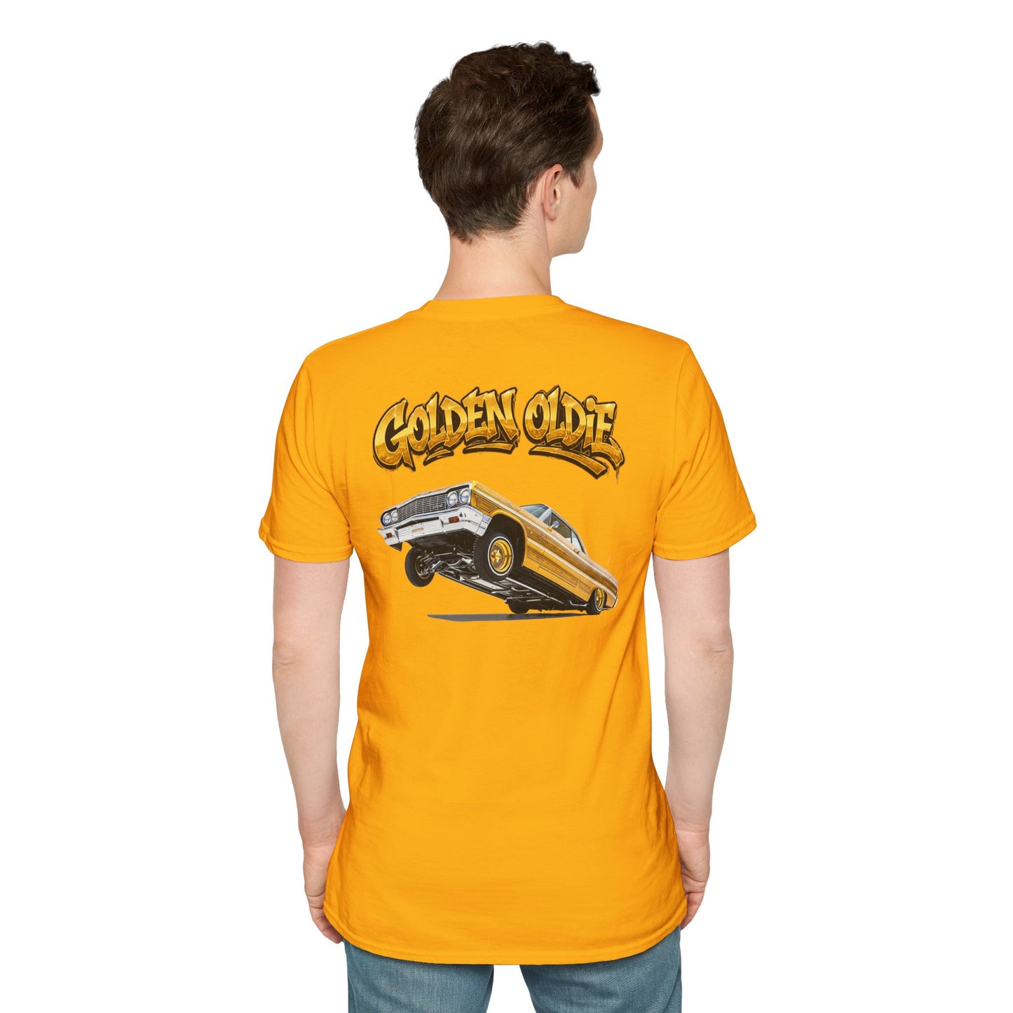 Back Print Lowrider Shirt, Golden Oldie Classic Car Tee, Vintage Car Enthusiast Shirt, Retro Auto Gift, Unisex Car Lover Tee