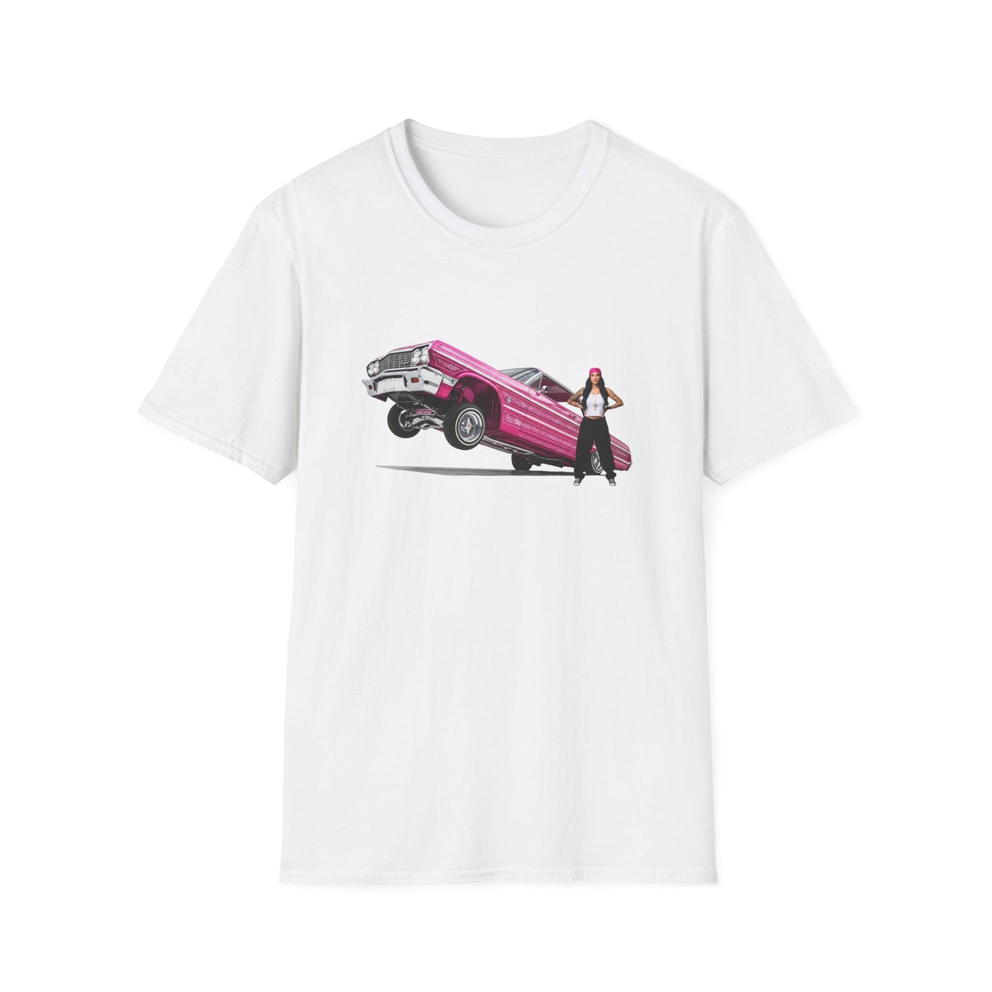 1964 Chevy Impala Hydraulics Lowrider Hoppin' graphic T-Shirt - Old School Hip Hop Cholo Art Tee Design - Chicano Car Club Graphic Tee