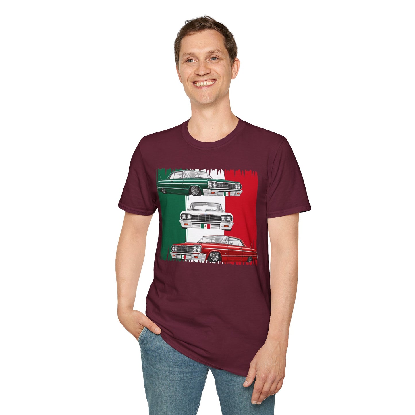 Lowrider Shirt, Mexican Flag Classic Car Tee, Vintage Car Graphic Shirt, Car Enthusiast Gift, Retro Auto Unisex Tee