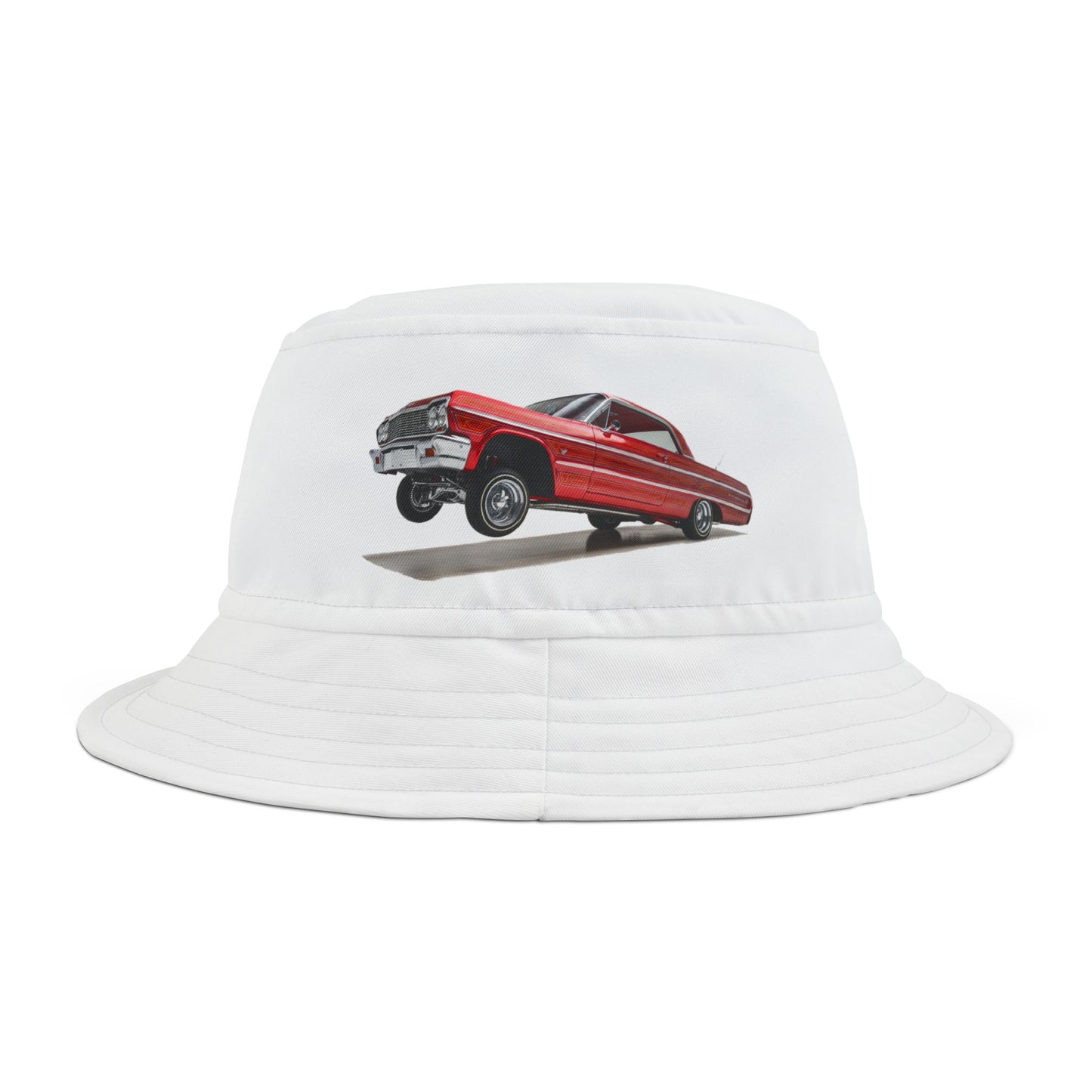 1964 Chevy Impala Hydraulics Lowrider graphic Bucket Hat - Old School Hip Hop Cholo Art Hat Design - Chicano Car Club Graphic Hat