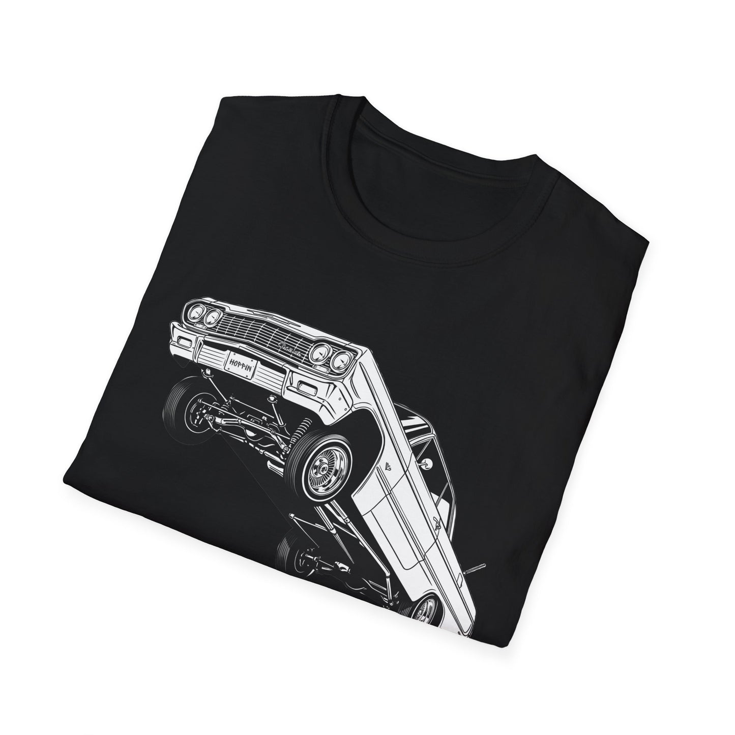 1964 Chevy Impala Hydraulics Lowrider Ink Drawing T-Shirt - Old School Hip Hop Cholo Art Tee Design - Chicano Car Club Graphic Tee