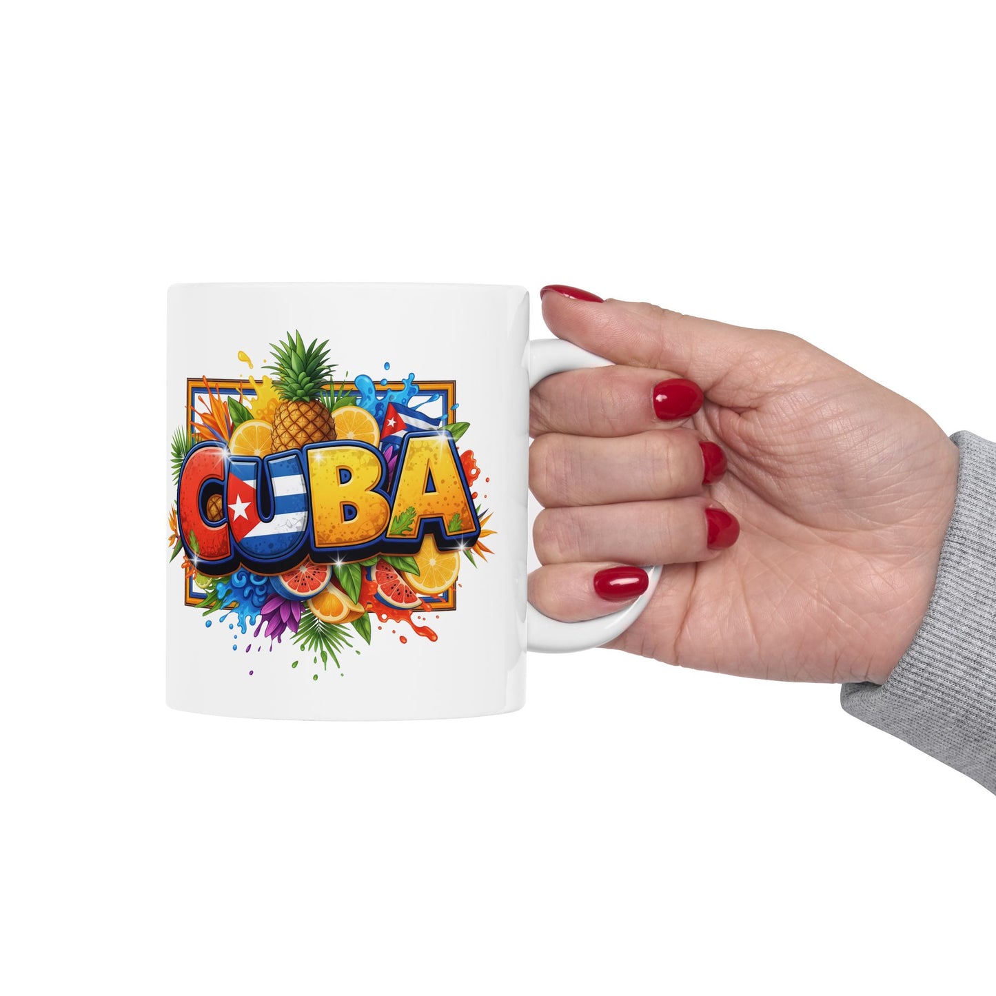 Colorful Cuban Flag Ceramic Mug, 11oz 15oz - Vibrant Cuba Souvenir Coffee Cup, Patriotic Tea Mug, Cuban American Gift, Kitchen Decor