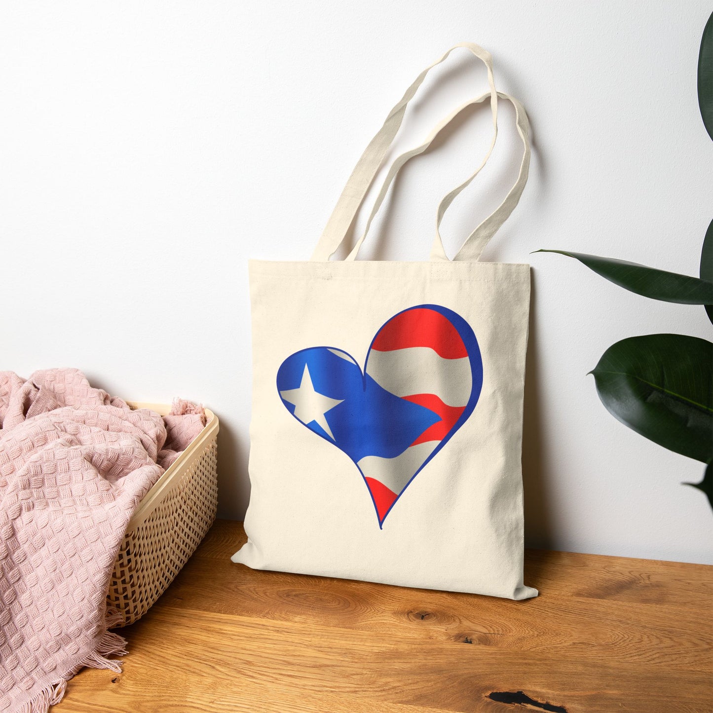 Puerto Rico Flag Heart Tote Bag, Cotton Canvas Grocery Shopping Beach Handbag, Boricua Pride Gift, Patriotic Shoulder Bag