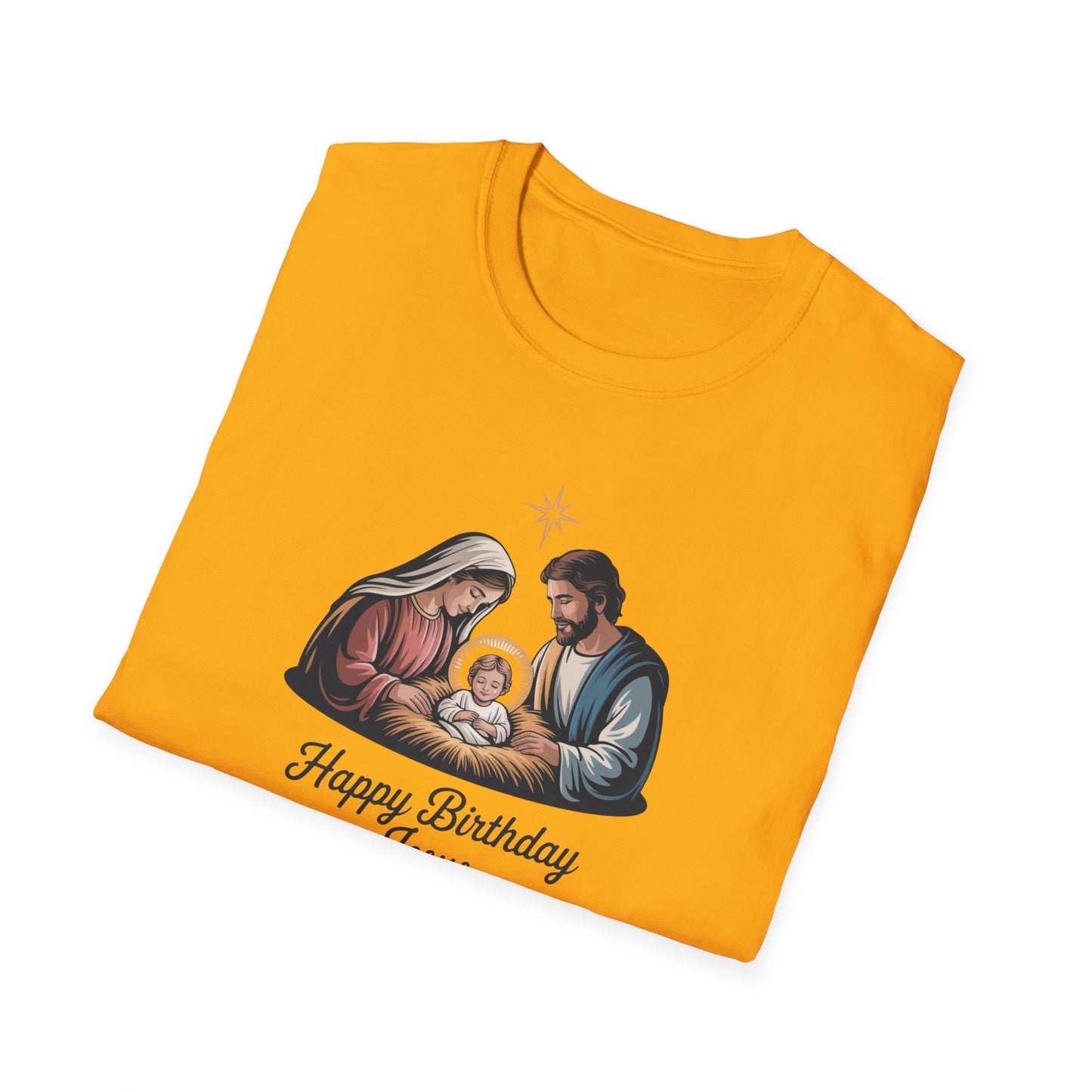 Happy Birthday Jesus Nativity T-Shirt – Christian Christmas Shirt with Mary Joseph & Baby Jesus, Faith Holiday Tee