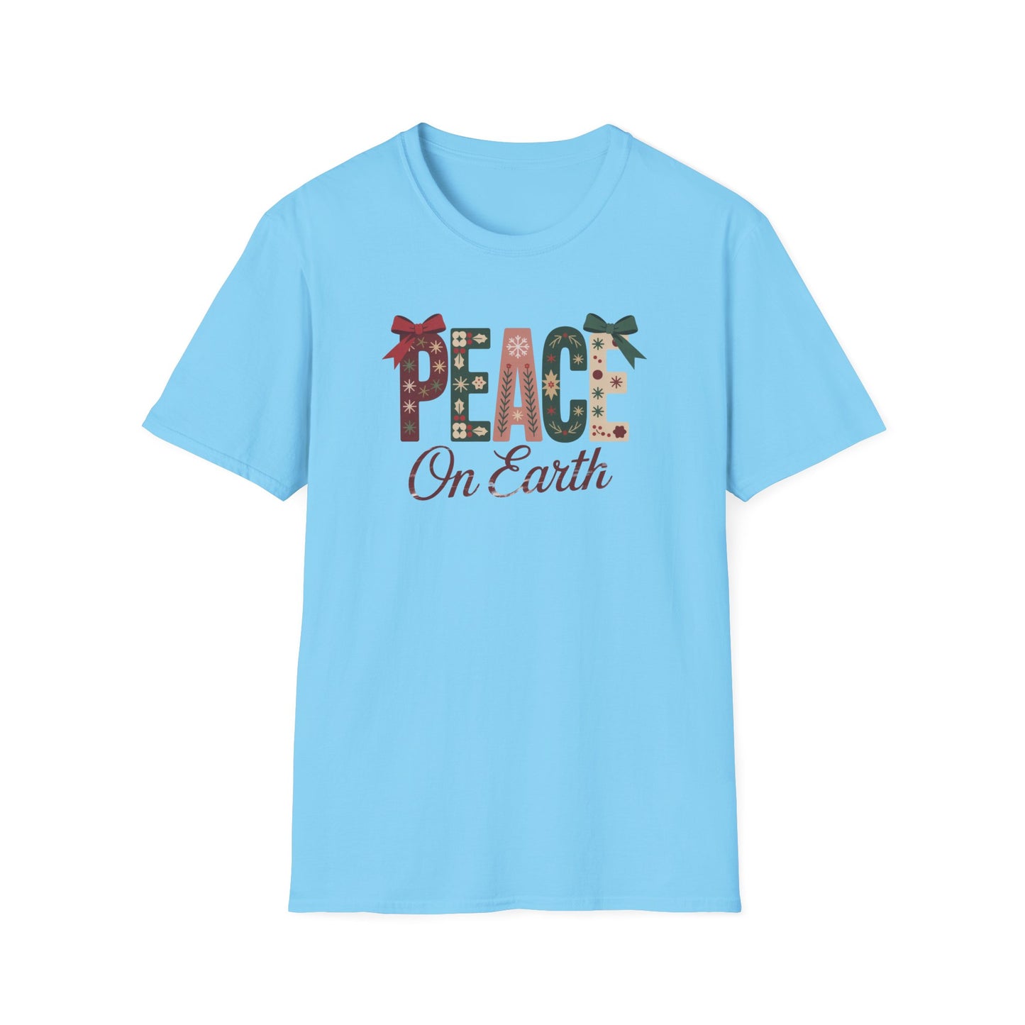 Joy and Peace Christmas T-Shirt – Festive Holiday Typography Tee with Wreath Design, Inspirational Christmas Shirt
