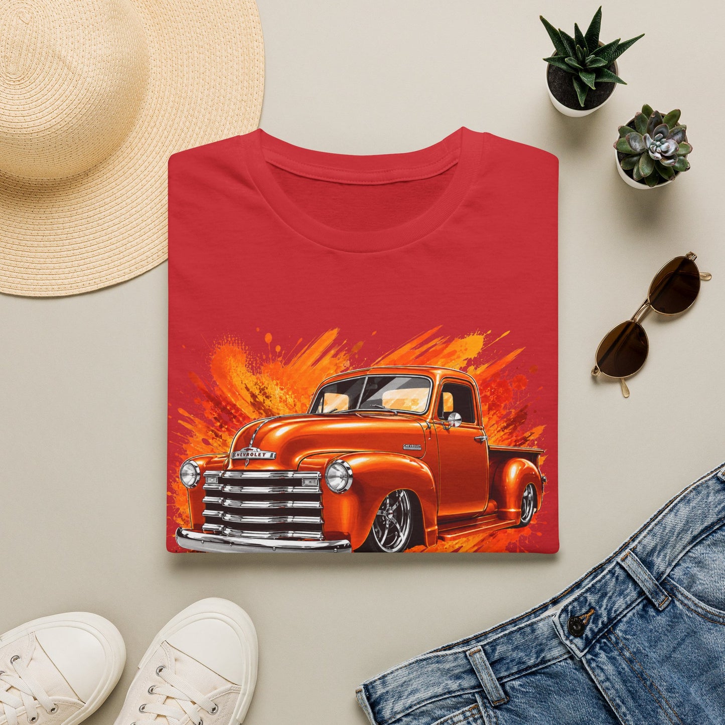 Orange Classic Truck T-Shirt, Vintage Pickup Graphic Tee, Custom Truck Shirt for Car Lovers