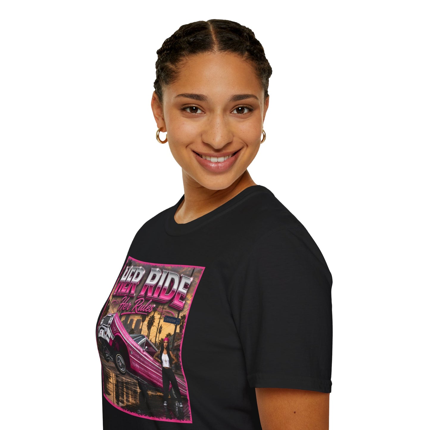 Women Lowrider Shirt, Her Ride Her Rules Tee, Pink Classic Car Graphic Shirt, Car Enthusiast Gift, Retro Auto Tee