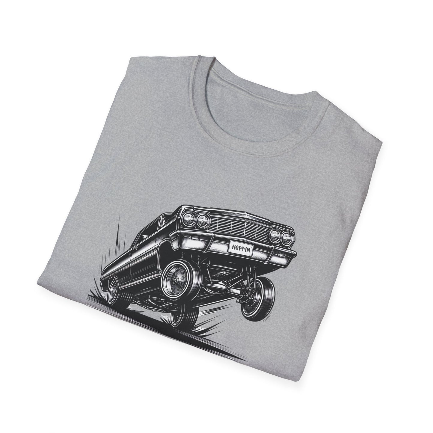 1964 Chevy Impala Hydraulics Lowrider Ink Drawing T-Shirt - Chicano Car Club Graphic Tee - Old School Hip Hop Cholo Art Tee Design
