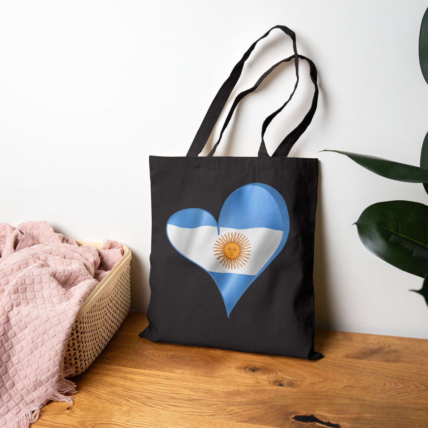 Argentina Flag Heart Tote Bag, Cotton Canvas Shopping Beach Handbag, Argentina Pride Gift, Patriotic Shoulder Bag, Reusable Eco-Friendly