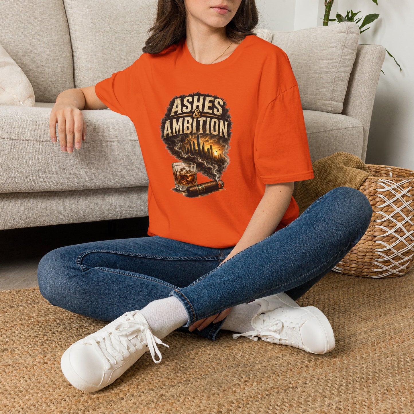 Ashes & Ambition Cigar T-Shirt – Whiskey, Success & Hustle Lifestyle Tee