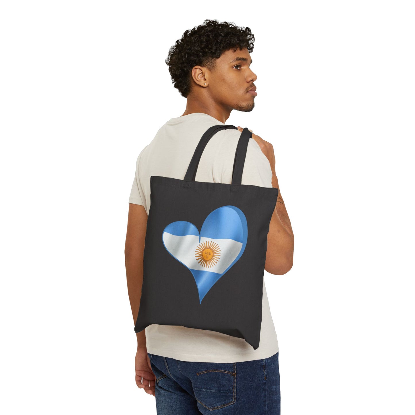Argentina Flag Heart Tote Bag, Cotton Canvas Shopping Beach Handbag, Argentina Pride Gift, Patriotic Shoulder Bag, Reusable Eco-Friendly