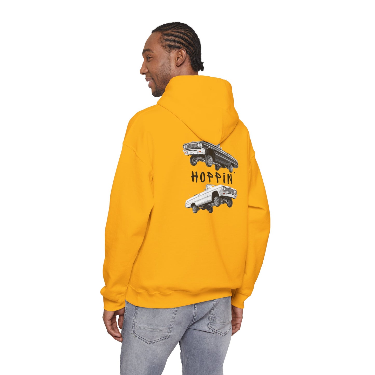 1964 Chevy Impala Hydraulics Lowrider Ink Drawing Hoodie - Old School Hip Hop Cholo Art Design - Chicano Car Club Graphic Hoodie