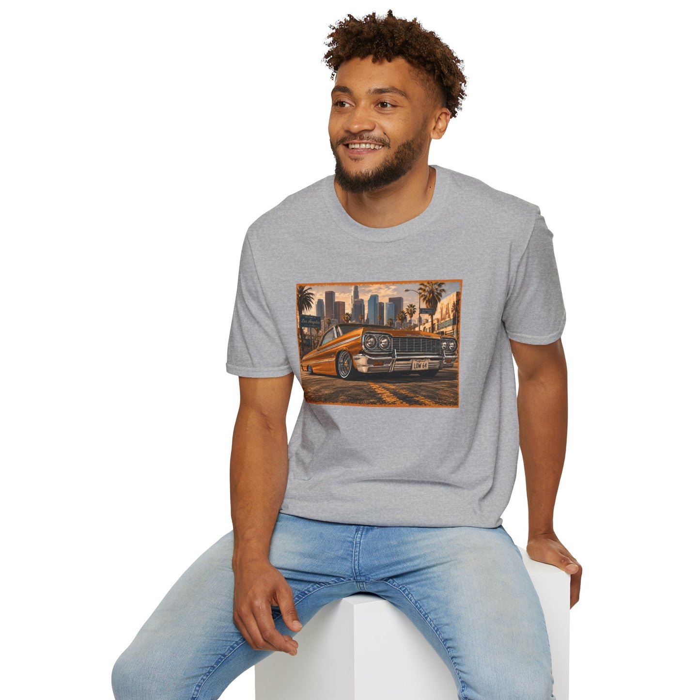 Los Angeles Lowrider T-Shirt, Orange Classic Car Graphic Tee, 1964 Style Car Shirt for Car Lovers