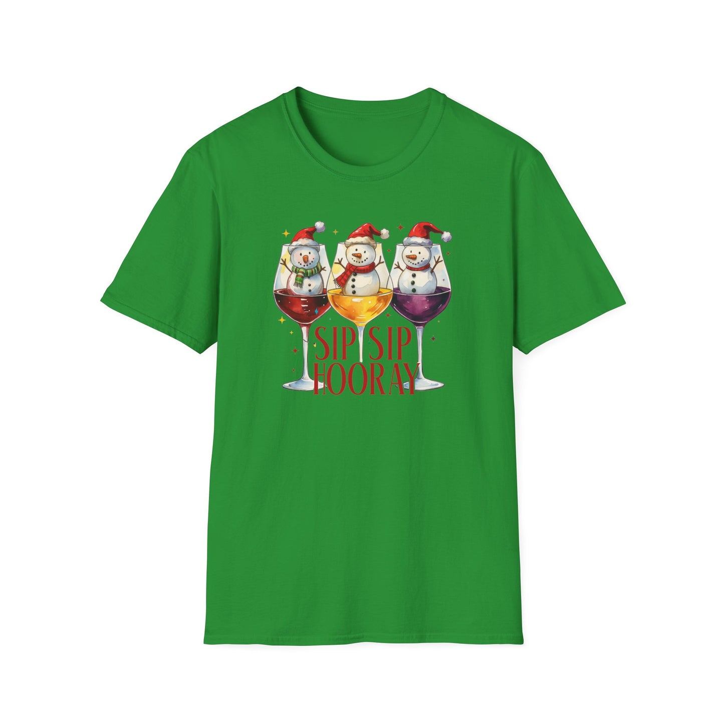 Sip Sip Hooray Christmas T-Shirt – Cute Snowman Wine Glass Holiday Tee, Funny Festive Drinking Shirt