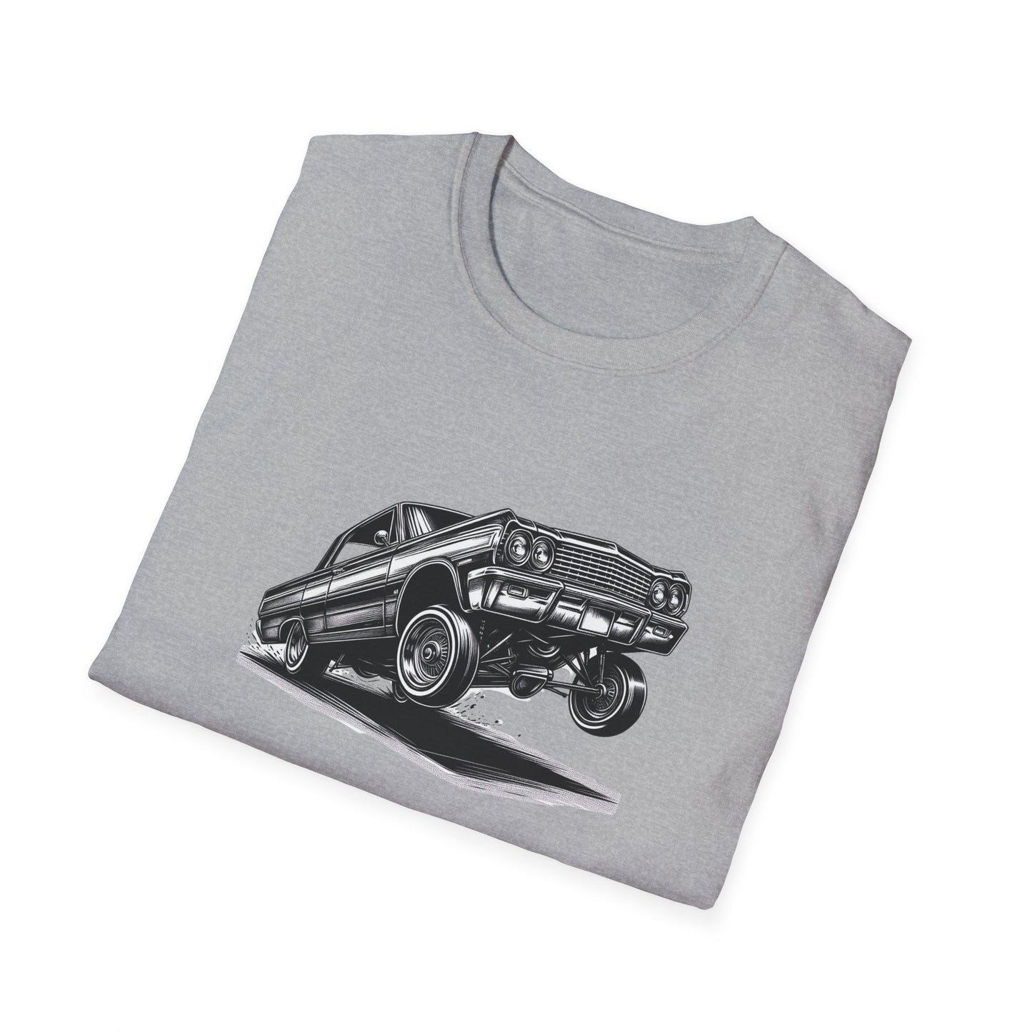 1964 Chevy Impala Hydraulics Lowrider Ink Drawing Graphic T-Shirt - Old School Hip Hop Cholo Art Design - Chicano Car Club Graphic Tee