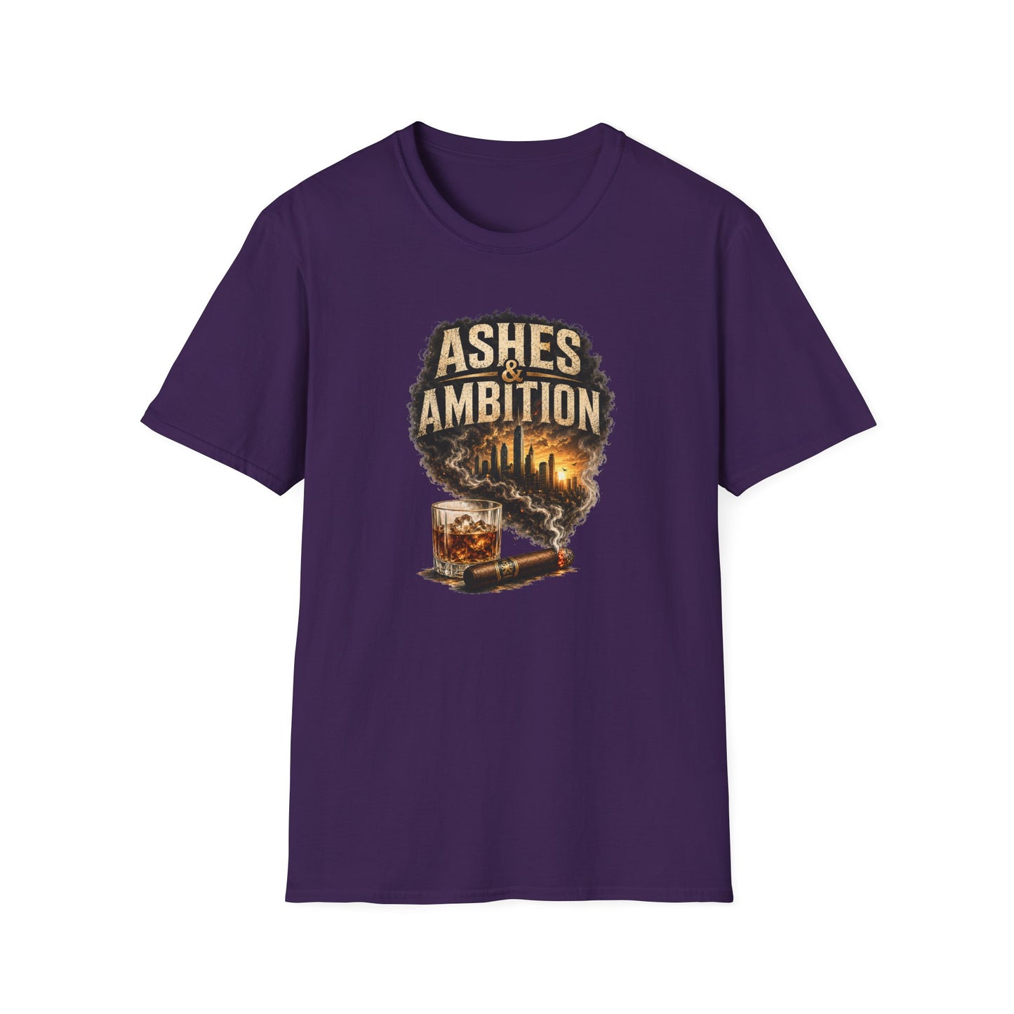 Ashes & Ambition Cigar T-Shirt – Whiskey, Success & Hustle Lifestyle Tee